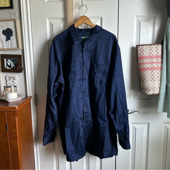 Red Kap navy blue workwear long sleeve button down uniform shirt - Picture 1 of 6